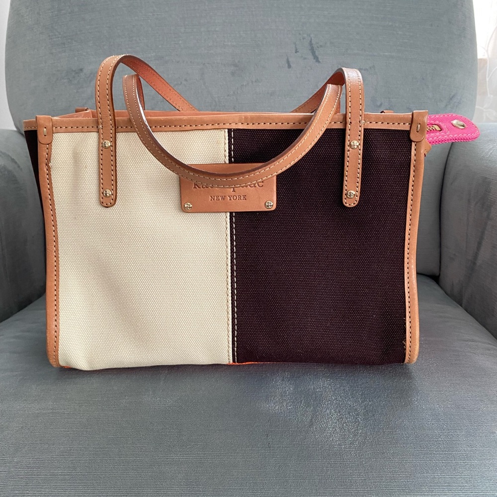 Kate Spade Vintage Canvas Colorblock Small Tote EUC rare,COA included